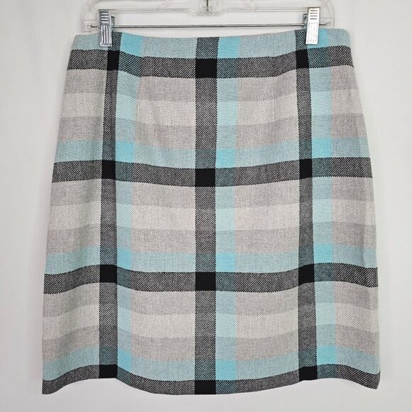 NWT TALBOTS Wool Blend Pencil Skirt GRAY BLUE BLACK PLAID size 10p Academia Twee - Picture 7 of 8